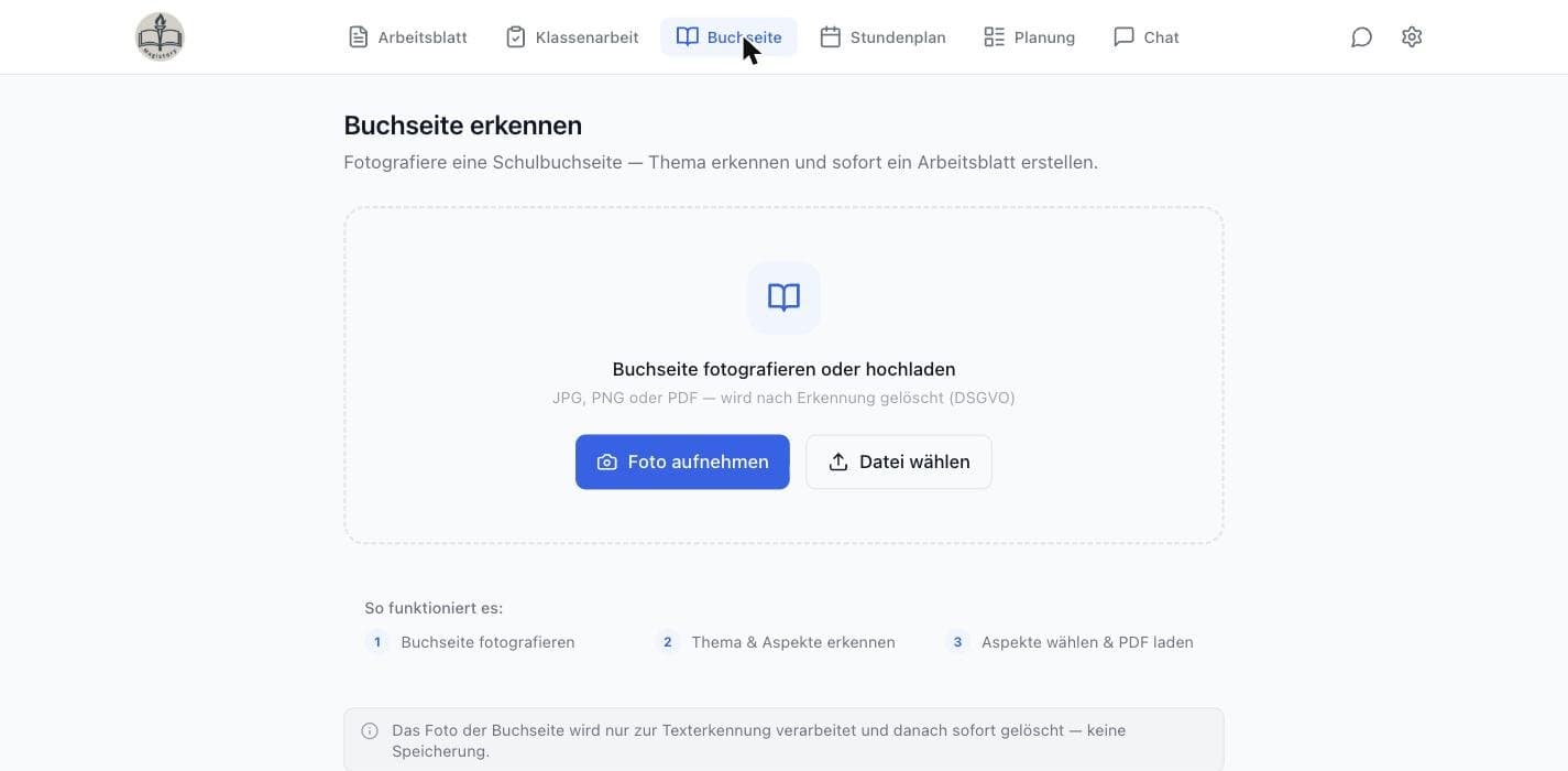 Buchseite erkennen und Arbeitsblatt erstellen in Magistery
