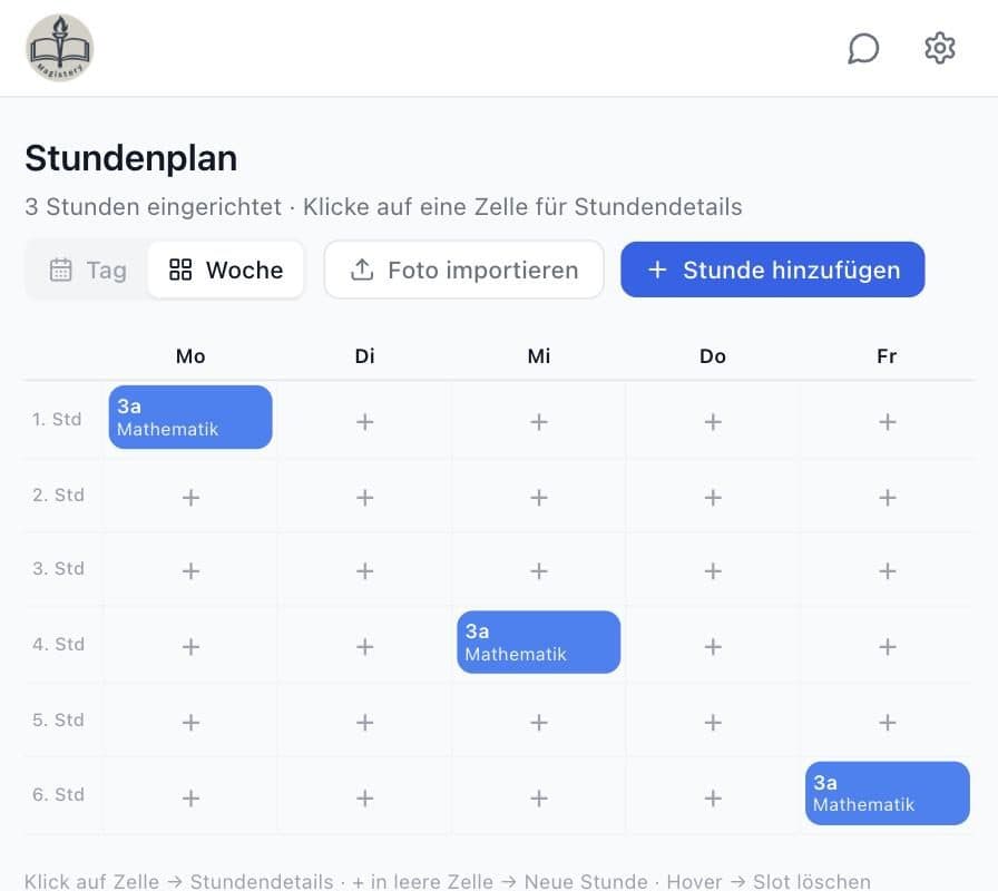 Stundenplan-Wochenansicht in Magistery