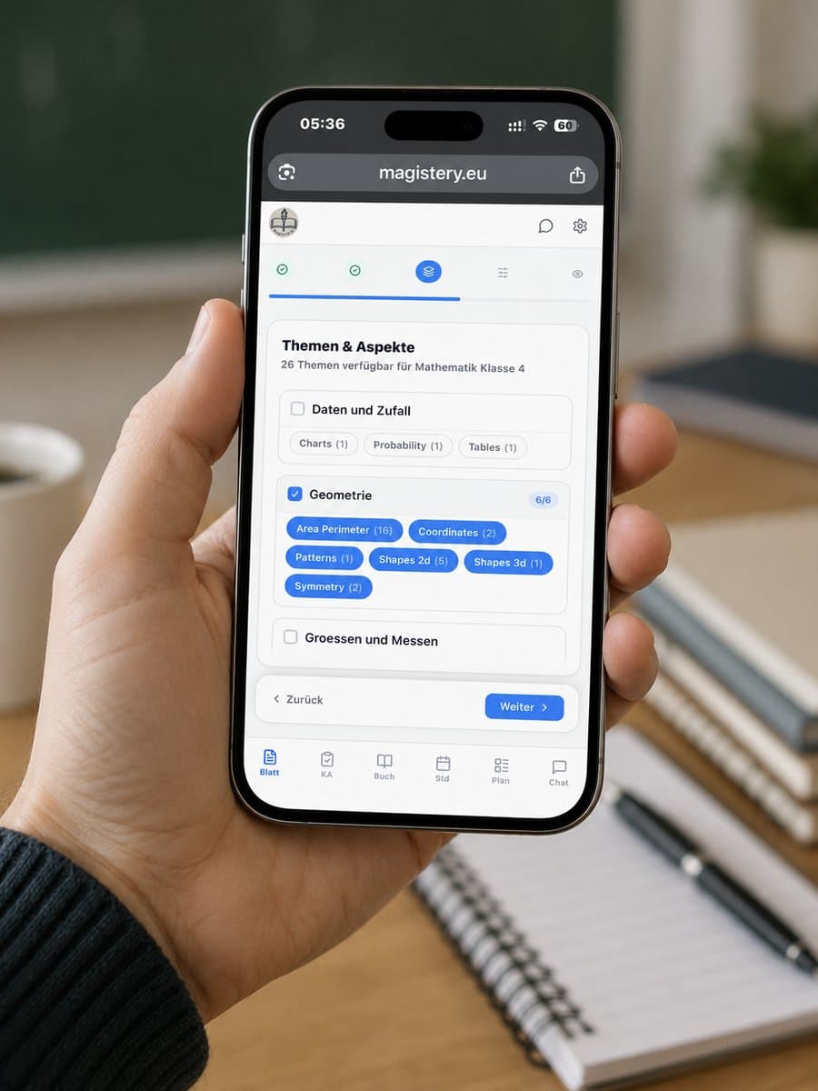 Magistery auf dem Smartphone: Themen und Aspekte für einen Stoffverteilungsplan auswählen